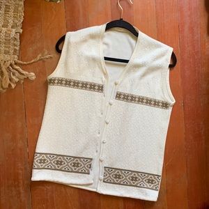 Vintage Lightweight cream neat textured knit vest with brown detail (xs,s,m,l)